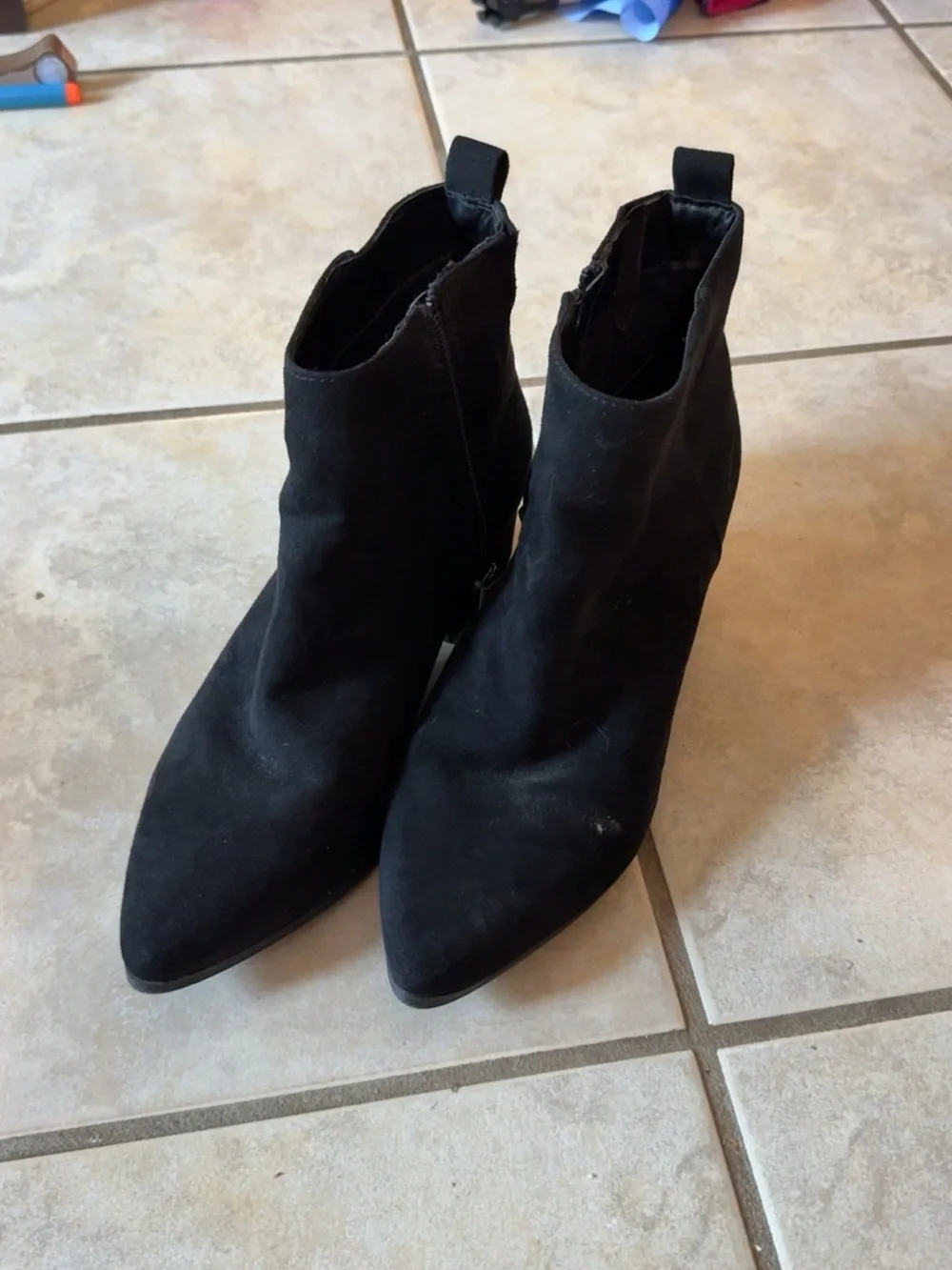 a new day Black Suede Pointed Toe Ankle Booties